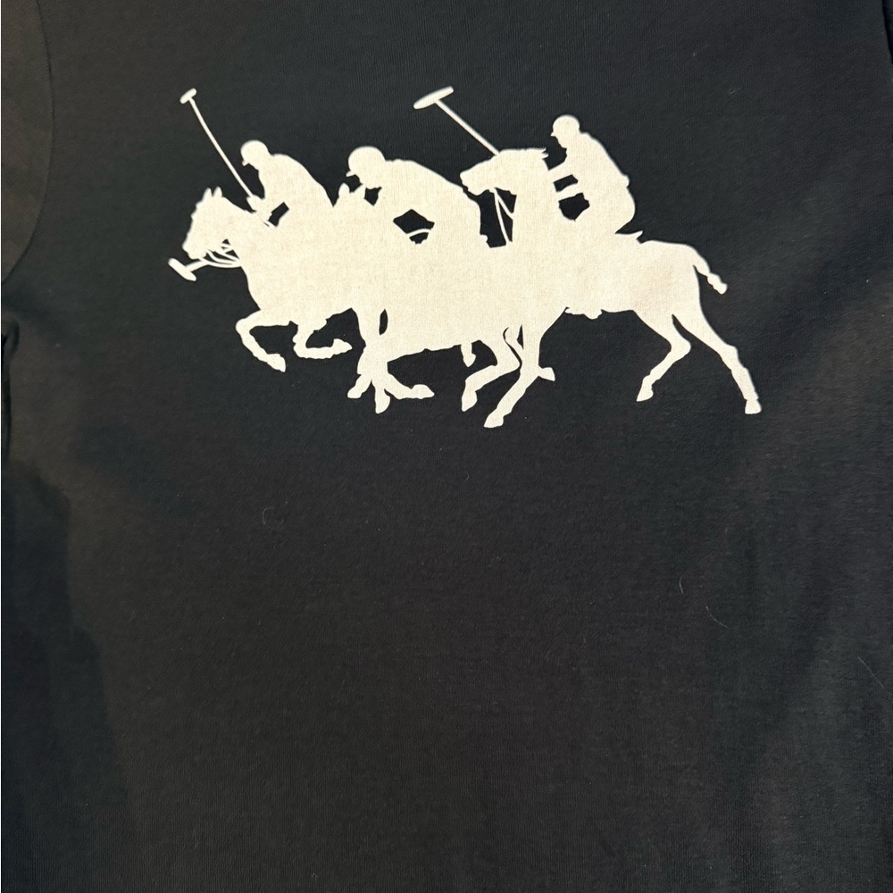 Polo Ralph Lauren Match Pony Black Tee with embroidered letters on sleeve - Picture 2 of 4